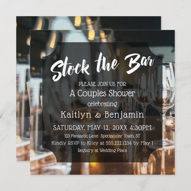 Modern, Bold Stock the Bar Couples Shower Invitation (Front/Back)