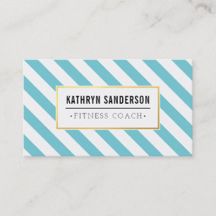 MODERN BOLD stripe gold logo emblem aqua blue Business Card
