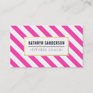 MODERN BOLD stripe gold logo emblem bright pink Business Card