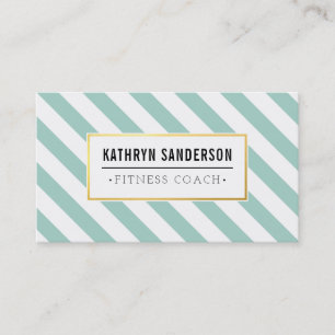 MODERN BOLD stripe gold logo emblem mint green Business Card