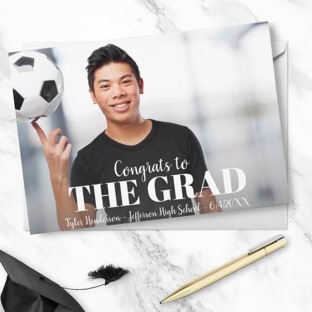 Modern Bold Stripe Graduation Photo Party Invite (Creator Uploaded)