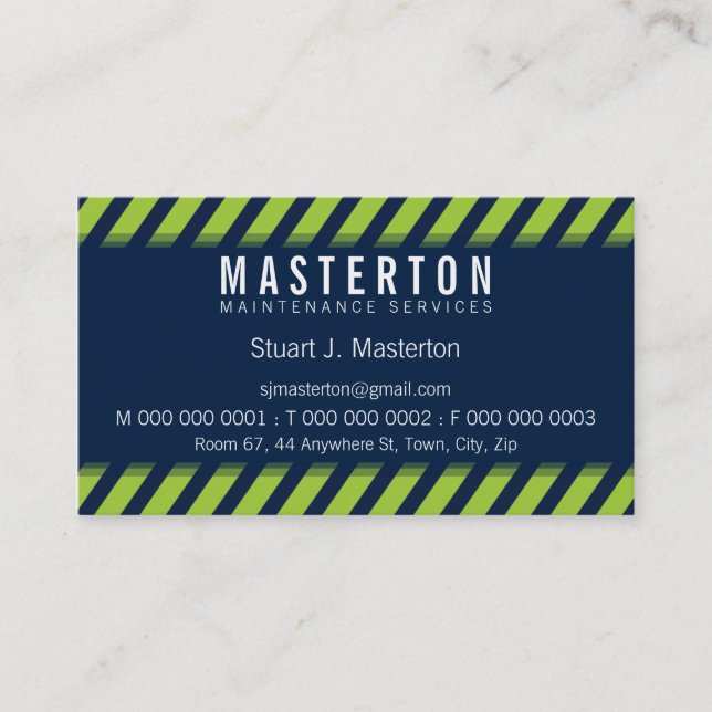 MODERN BOLD STRIPE warning green dark navy blue Business Card (Front)