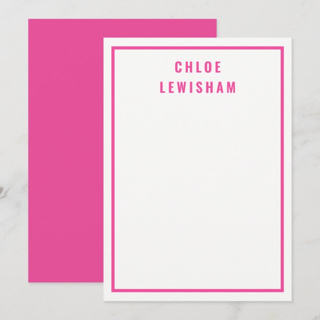 Modern Bold Stylish Pretty Hot Pink Border Card (Front/Back)