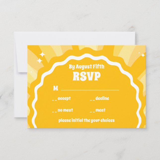 Modern Bold Sunshine Yellow Wavy Arch Wedding  RSVP Card (Front)
