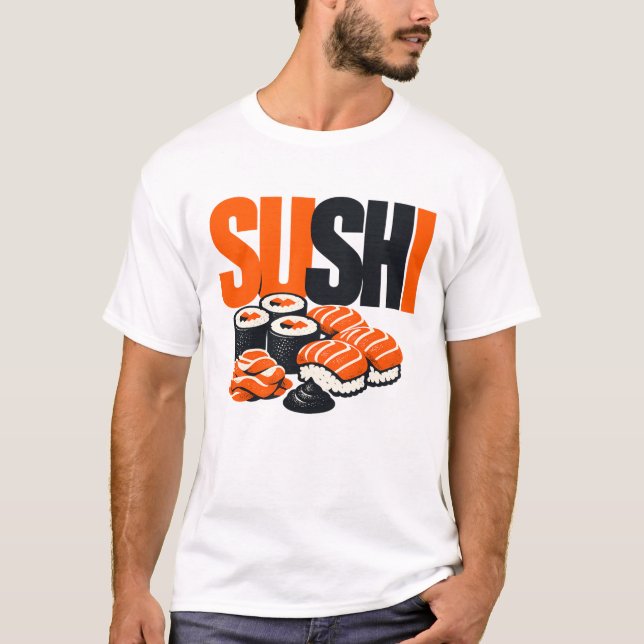 Modern Bold Sushi Graphic Art T-Shirt (Front)