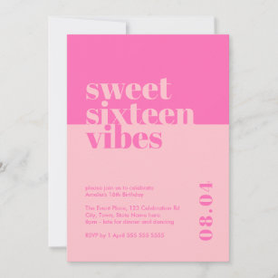 Modern Bold Sweet Sixteen Vibes Pink Birthday  Invitation