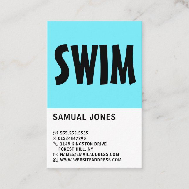 Modern Bold, Swimming Coach & Lifeguard Business Card (Front)