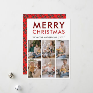 Modern Bold Tartan Pattern Christmas 6 Photo Holiday Card