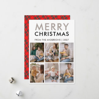 Modern Bold Tartan Pattern Christmas 6 Photo Holiday Card