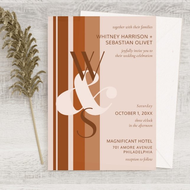 Modern Bold Terracotta Monogram Ampersand Wedding Invitation (Creator Uploaded)