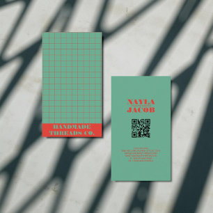 Modern Bold Turquoise Checkered Pattern QR Code  Business Card
