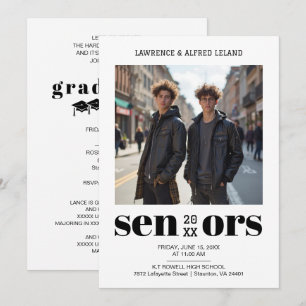 Modern Bold Twins Sibling Senior Graduation TMF26 Invitation