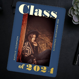 Modern Bold Typography 2024 Graduation Party Navy