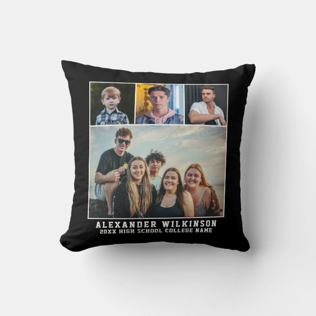 Modern Bold Typography 4 Photo Collage Graduation Cushion (Front)