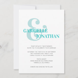Modern Bold Typography Aqua Wedding Invitation