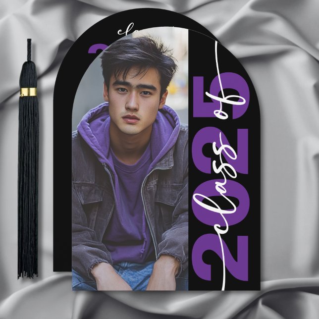 Modern Bold Typography Arch Grad Announcement (Modern Photo Script Graduation Announcement)