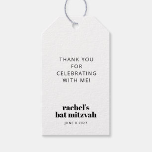 Modern Bold Typography Black and White Bat Mitzvah Gift Tags