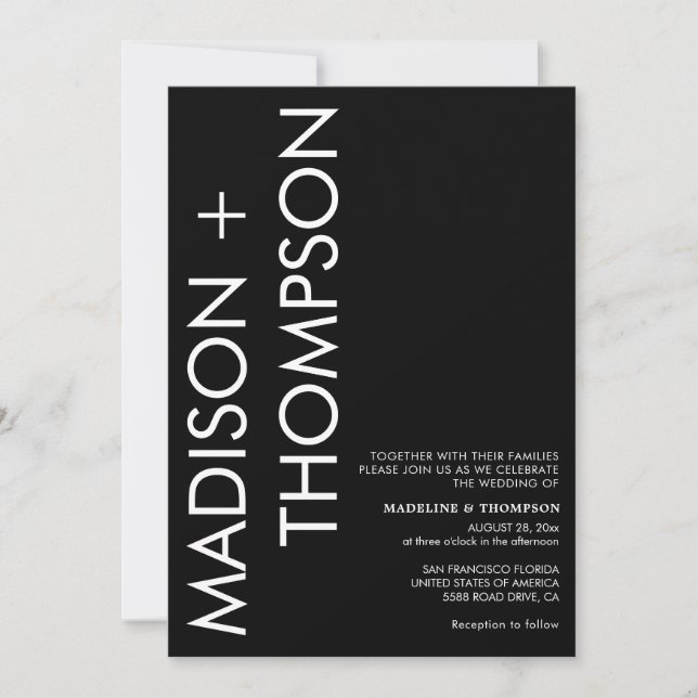 Modern Bold Typography Black and White Wedding Invitation (Front)