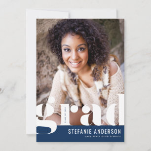 Modern Bold Typography Blue Photo Graduation Announcement