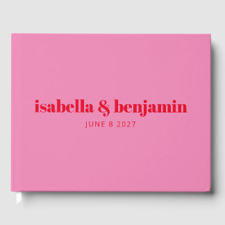 Modern Bold Typography Bright Pink and Red Wedding Guest Book