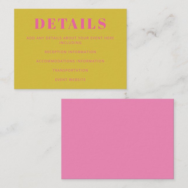 Modern Bold Typography Bright Pink Yellow Wedding Enclosure Card (Front/Back)