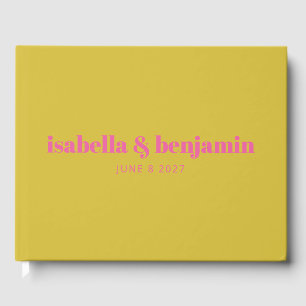 Modern Bold Typography Bright Pink Yellow Wedding Guest Book