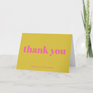 Modern Bold Typography Bright Pink Yellow Wedding Thank You Card