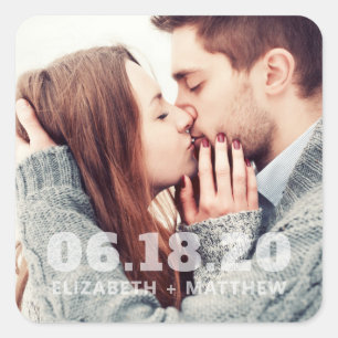 Modern Bold  Typography Custom Photo Wedding Square Sticker