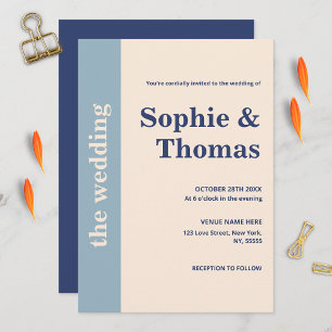 Modern Bold Typography Dusty Blue Navy Wedding Invitation