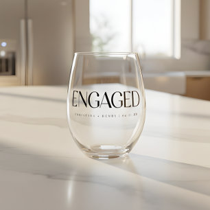 Modern Bold Typography Engagement Custom Names Stemless Wine Glass
