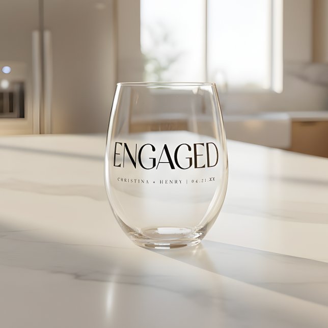 Modern Bold Typography Engagement Custom Names Stemless Wine Glass (Creator Uploaded)