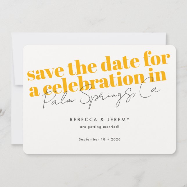 Modern Bold Typography Golden Yellow Wedding Save The Date (Front)