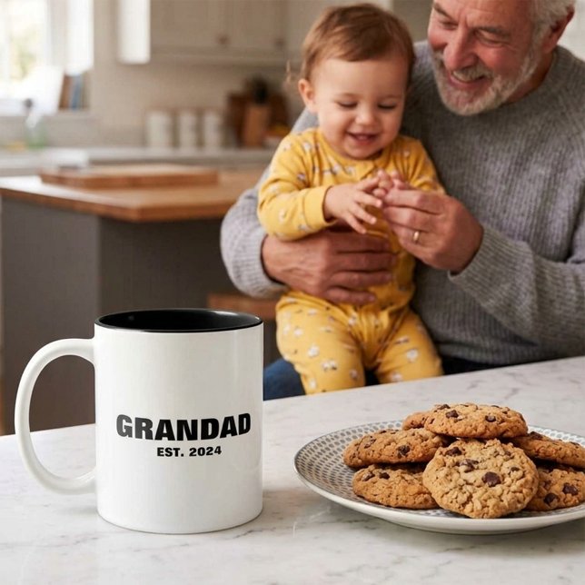 Modern Bold Typography Grandad Est Established Two-Tone Coffee Mug (Modern Bold Typography Grandad Est Established)