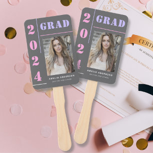 Modern Bold Typography Grey Photo Graduation Party Hand Fan