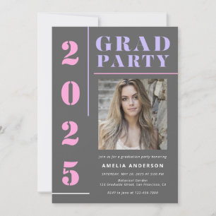 Modern Bold Typography Grey Photo Graduation Party Invitation