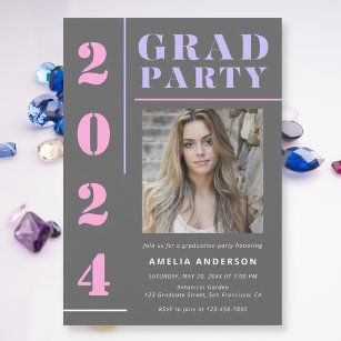 Modern Bold Typography Grey Photo Graduation Party Invitation