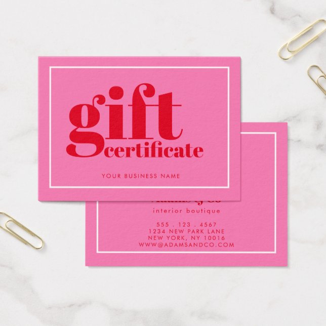 Modern Bold Typography Hot Pink Gift Certificate (Office)
