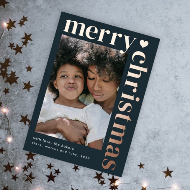 Modern Bold Typography Merry Christmas  (A modern photo christmas holiday card with elegant real foil merry christmas bold typography.)