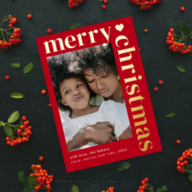 Modern Bold Typography Merry Christmas  (A modern photo christmas holiday card with elegant real foil merry christmas bold typography.)