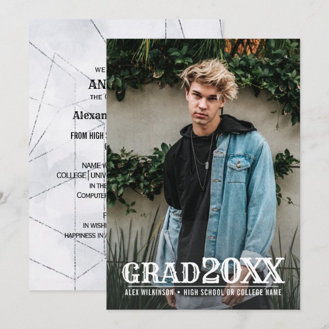 Modern Bold Typography Minimal Photo Graduation Announcement (Front/Back)