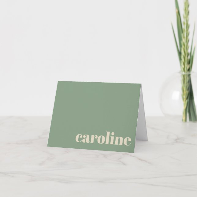 Modern Bold Typography Monogrammed Name | Sage Note Card (Front)