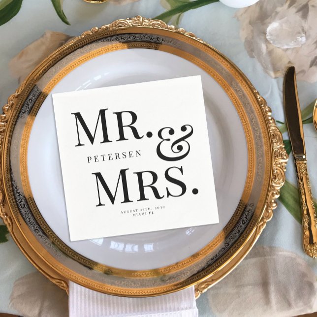 Modern bold typography Mr and Mrs wedding  Napkin (Creator Uploaded)