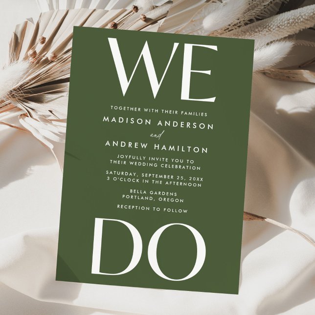 Modern Bold Typography Olive Green We Do Wedding Invitation (Creator Uploaded)