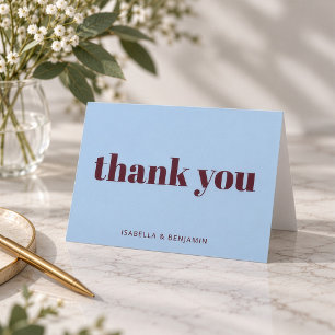 Modern Bold Typography Personalised Burgundy Blue Thank You Card