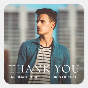 Modern Bold Typography Photo Graduation Thank You Square Sticker