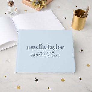 Modern Bold Typography Soft Blue Graduation Custom Guest Book