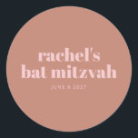 Modern Bold Typography Terracotta Pink Bat Mitzvah Classic Round Sticker<br><div class="desc">Personalised Modern Bold Typography Terracotta Pink Bat Mitzvah Classic Round Sticker</div>