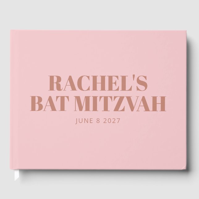 Modern Bold Typography Terracotta Pink Bat Mitzvah Guest Book (Front)