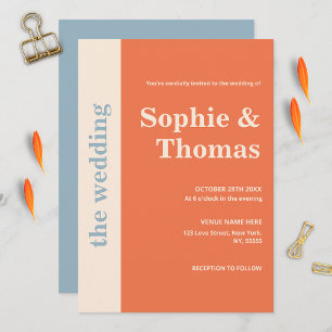 Modern Bold Typography Wedding Apricot Dusty Blue Invitation
