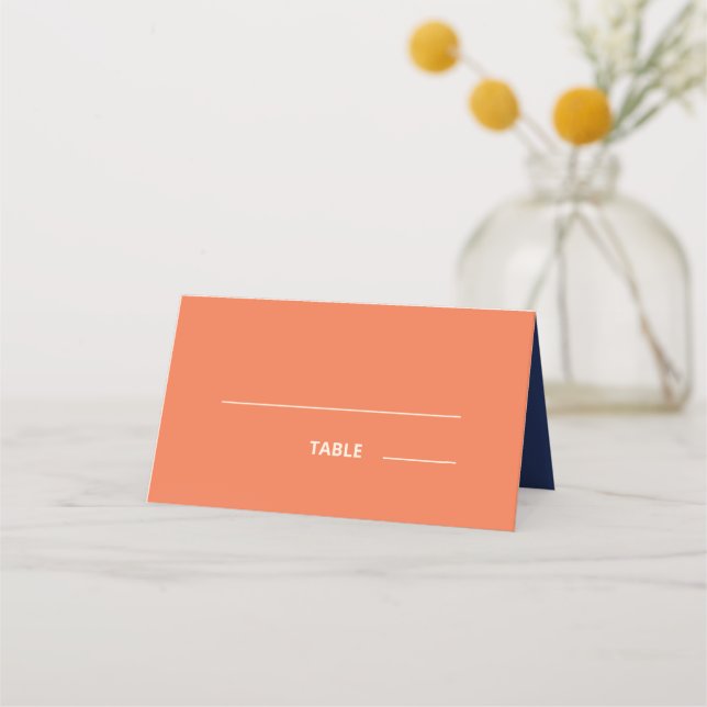 Modern Bold Typography Wedding Apricot Orange Navy Place Card (Front)